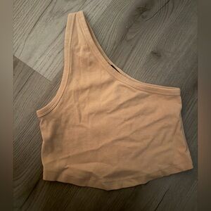 Zara Beige One-Shoulder Top